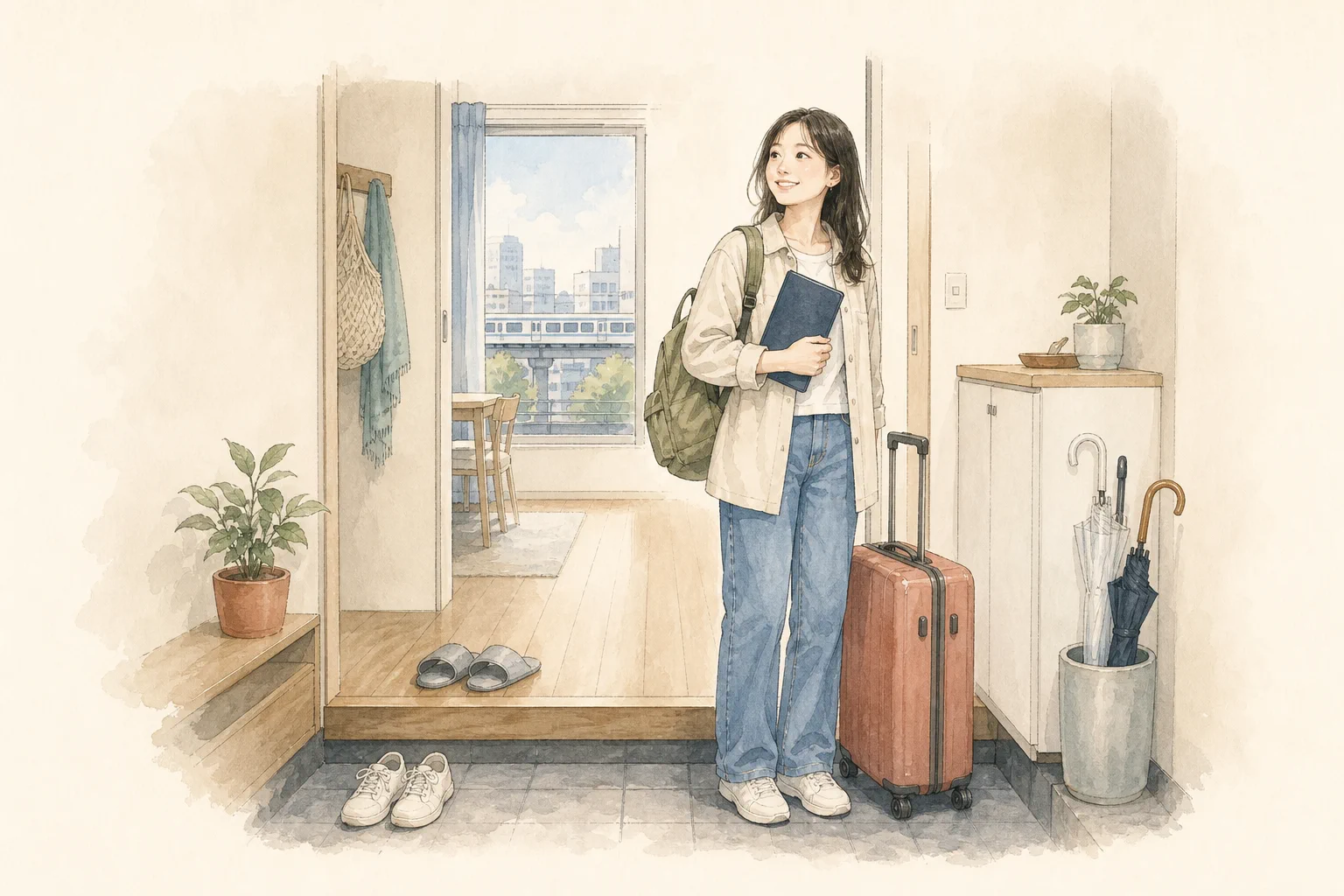 刚到日本的留学生带着行李走进新住处